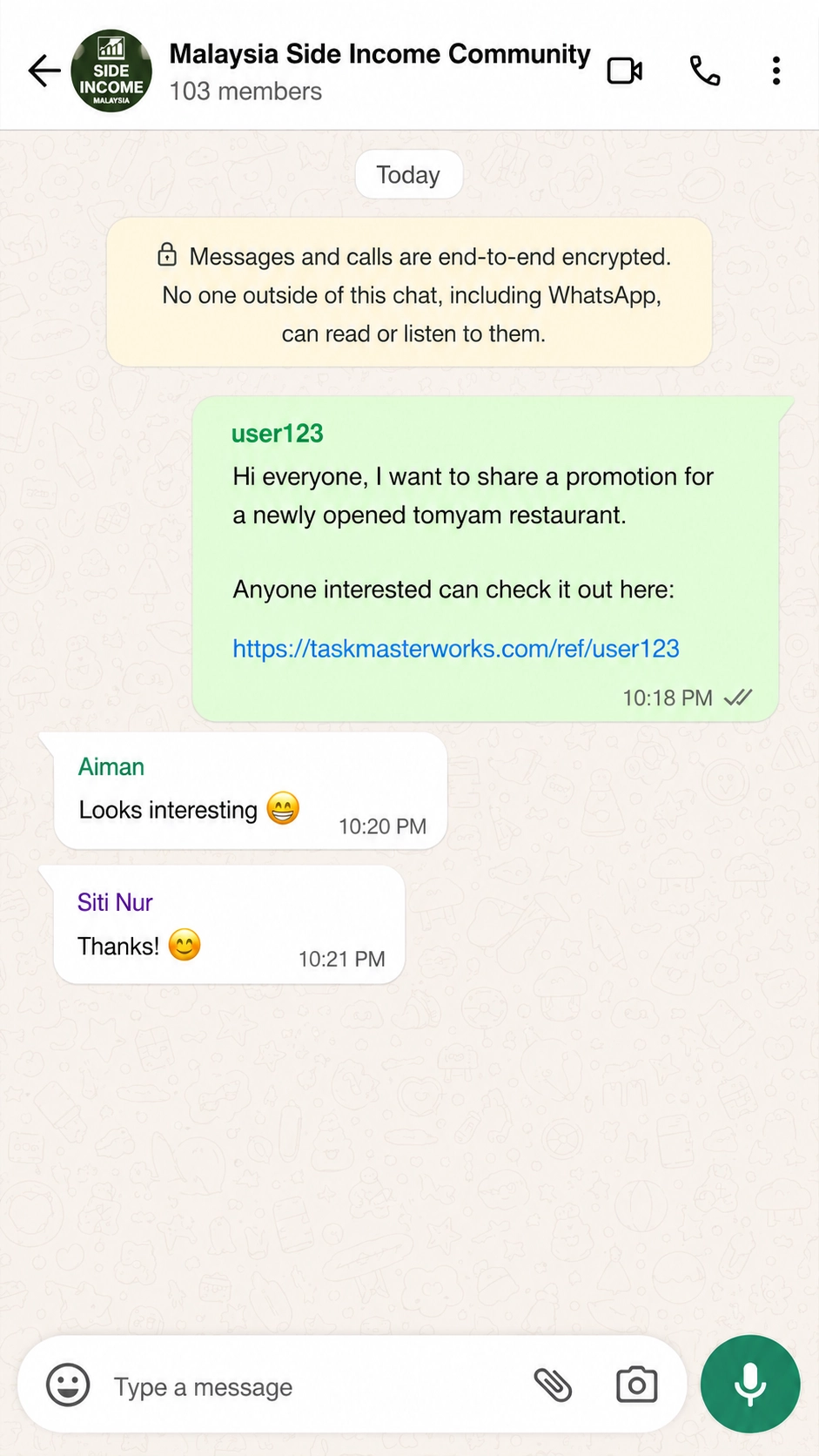 Example of a share-promo task in the TaskMaster app