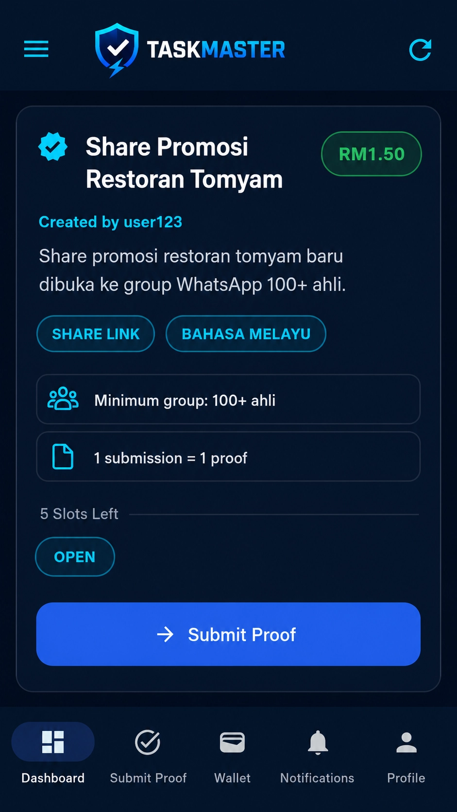 Contoh proof share link ke group WhatsApp