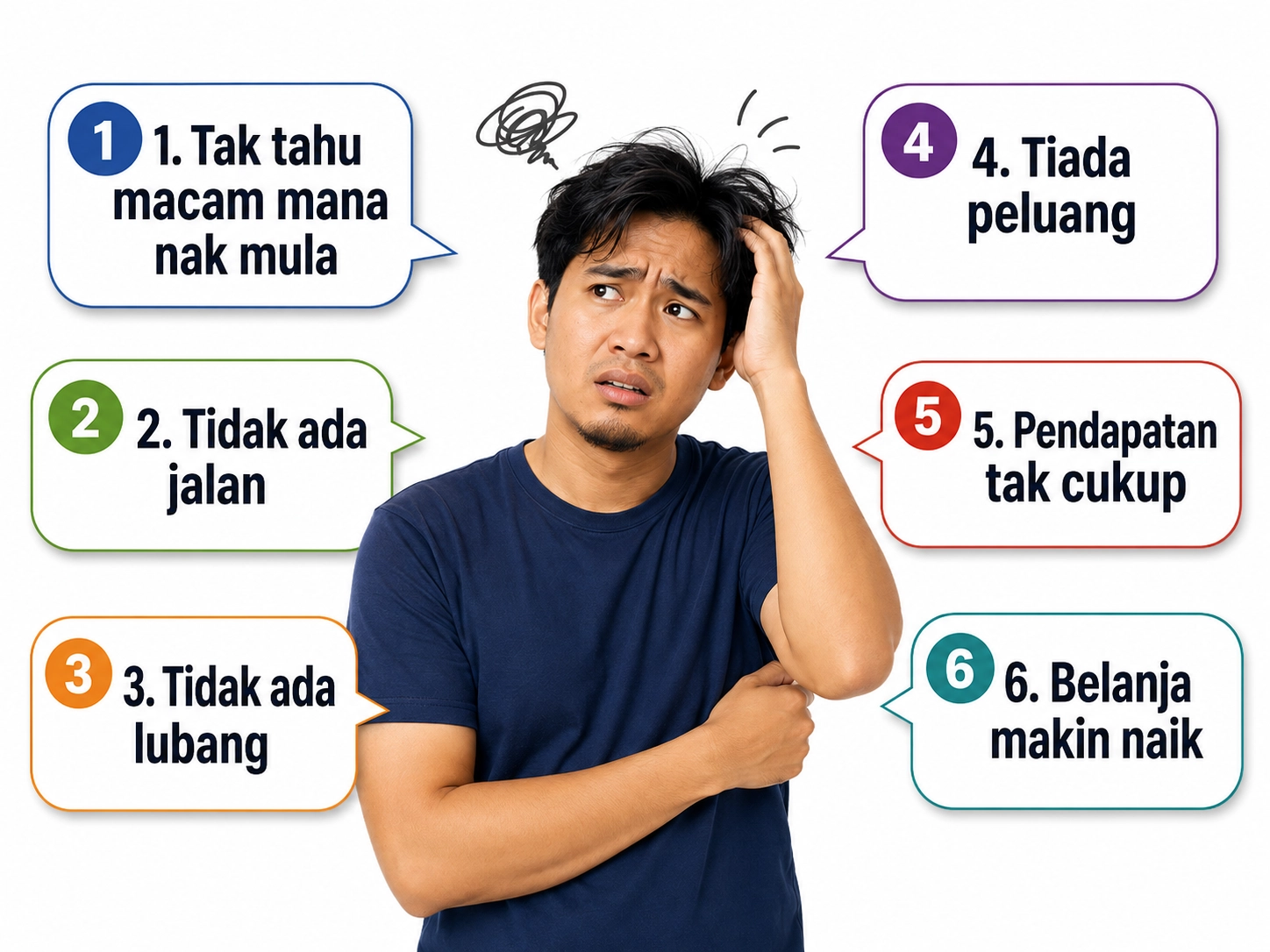 Lelaki risau dikelilingi masalah seperti tidak tahu mahu mula, tiada jalan, tiada peluang dan kos hidup meningkat